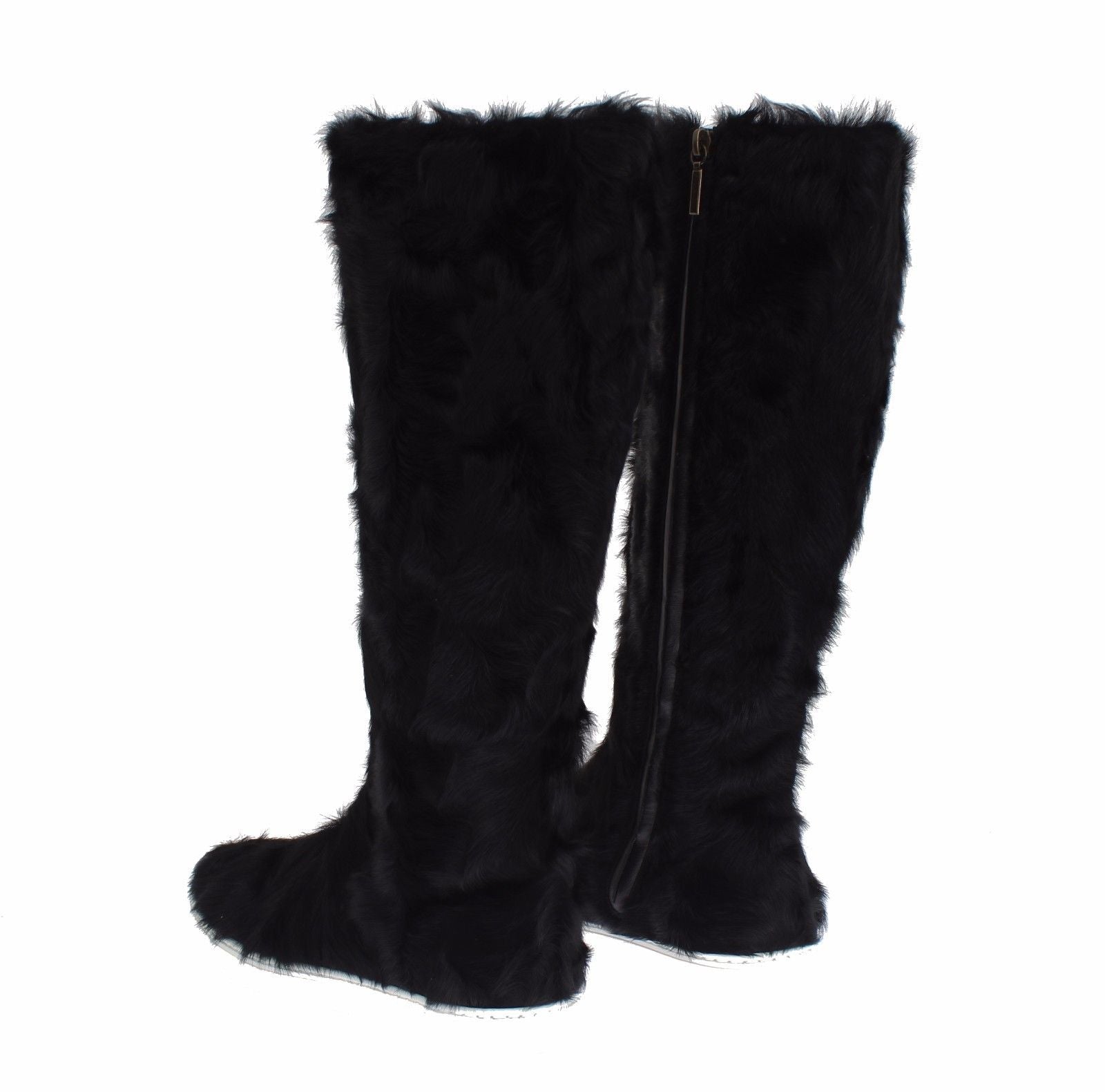Dolce &amp; Gabbana Black Xiangao Lamb Fur Leather Boots