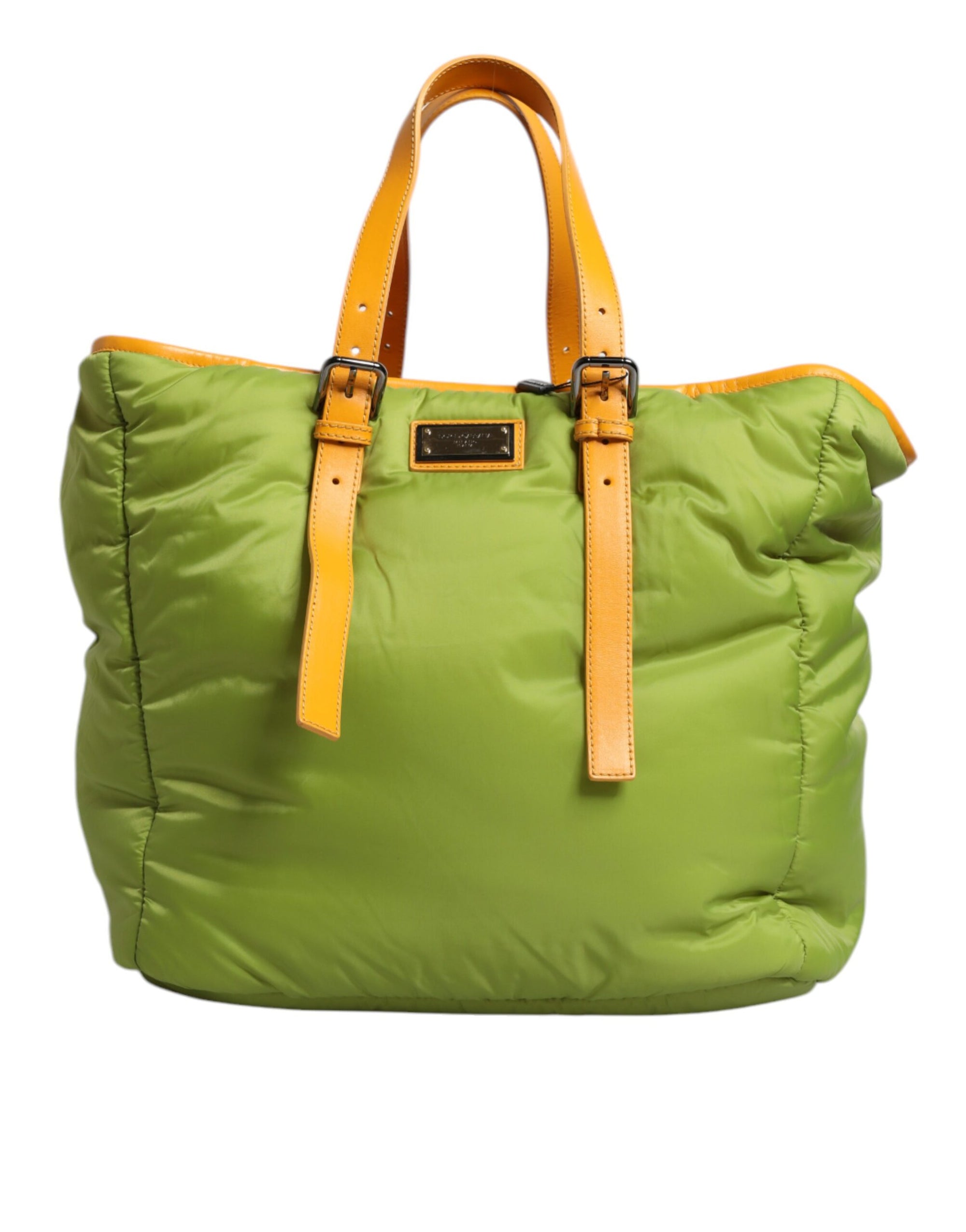 Dolce &amp; Gabbana Green Nylon Padded Logo Plaque Tote Crossbody Bag