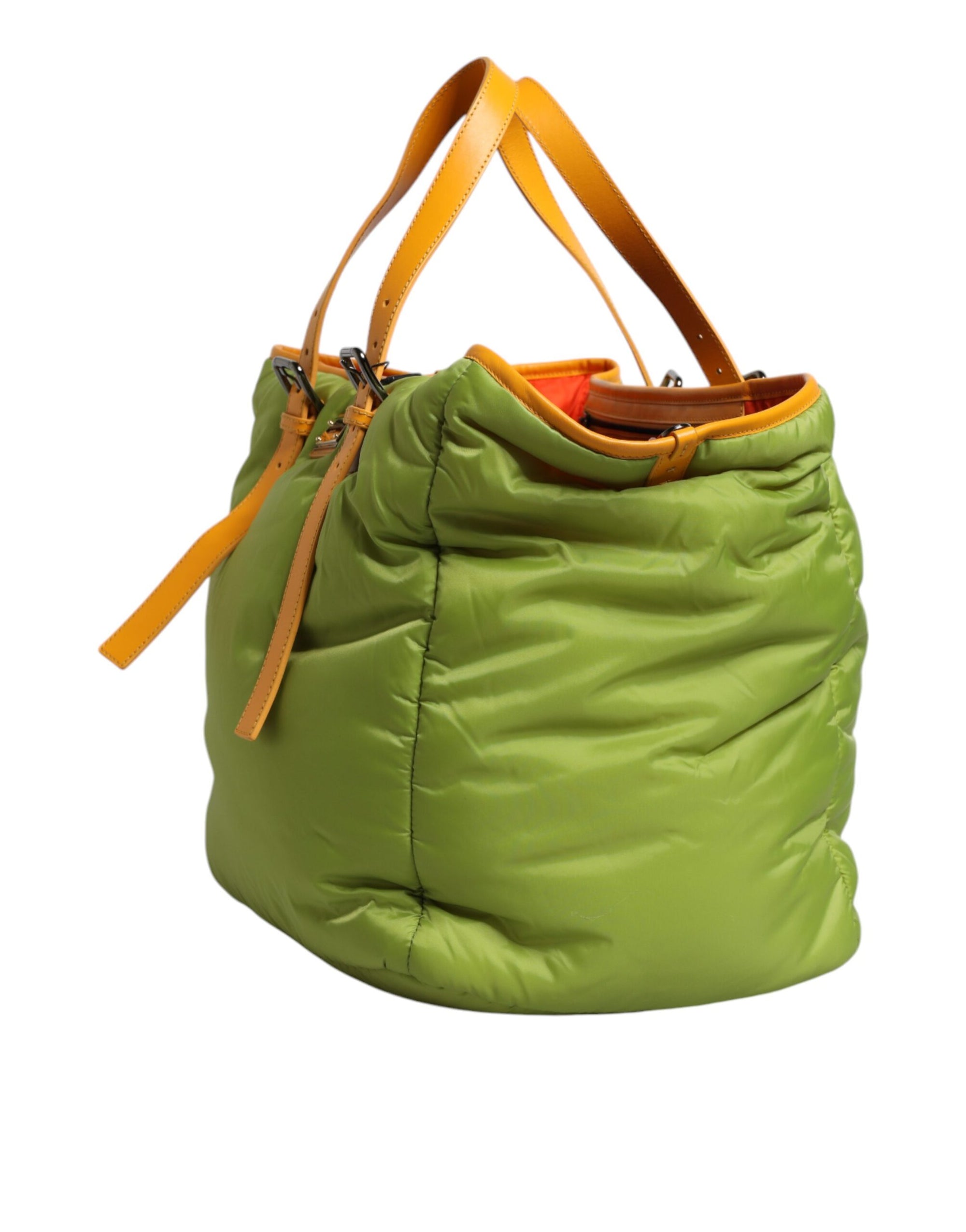 Dolce &amp; Gabbana Green Nylon Padded Logo Plaque Tote Crossbody Bag
