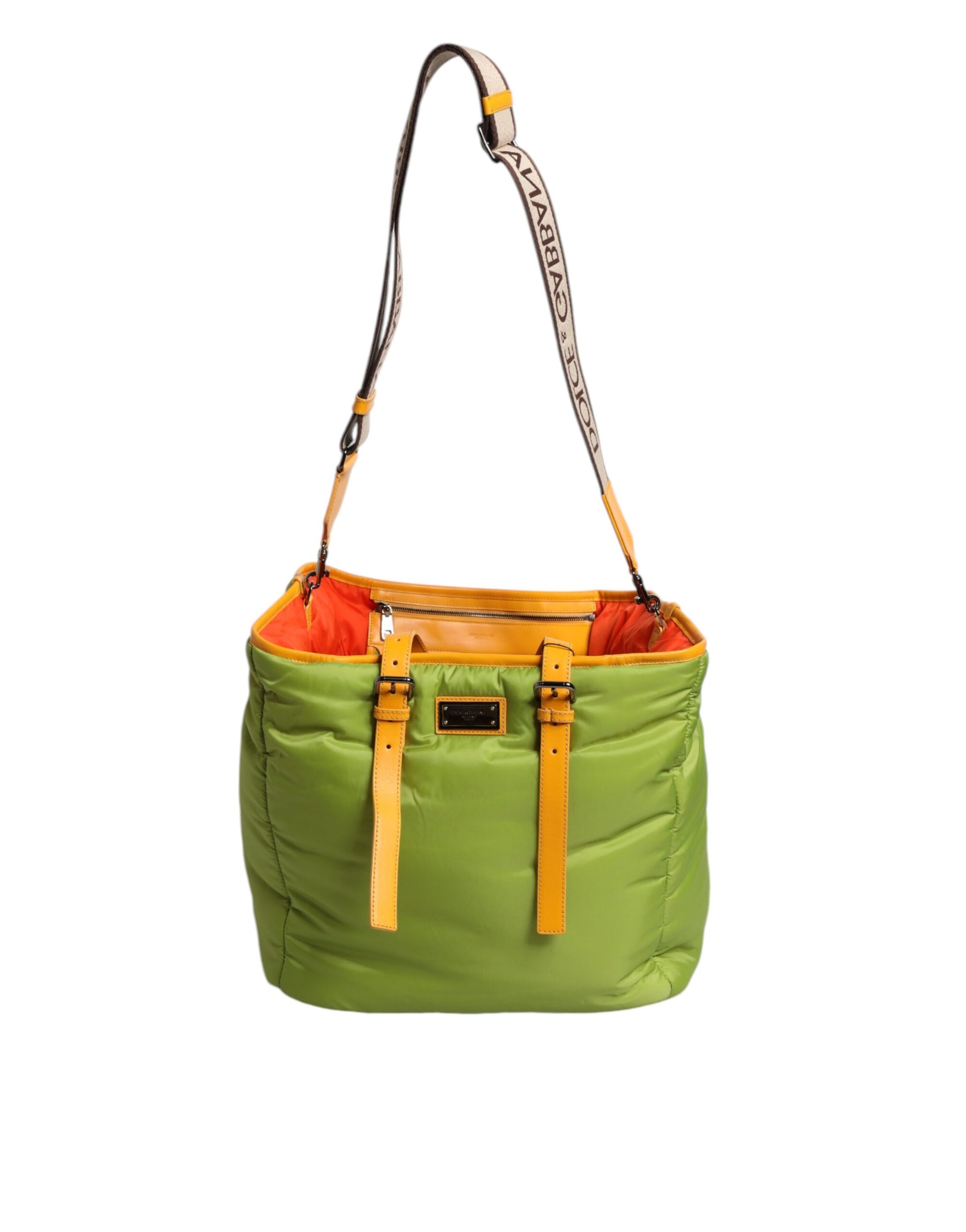 Dolce &amp; Gabbana Green Nylon Padded Logo Plaque Tote Crossbody Bag