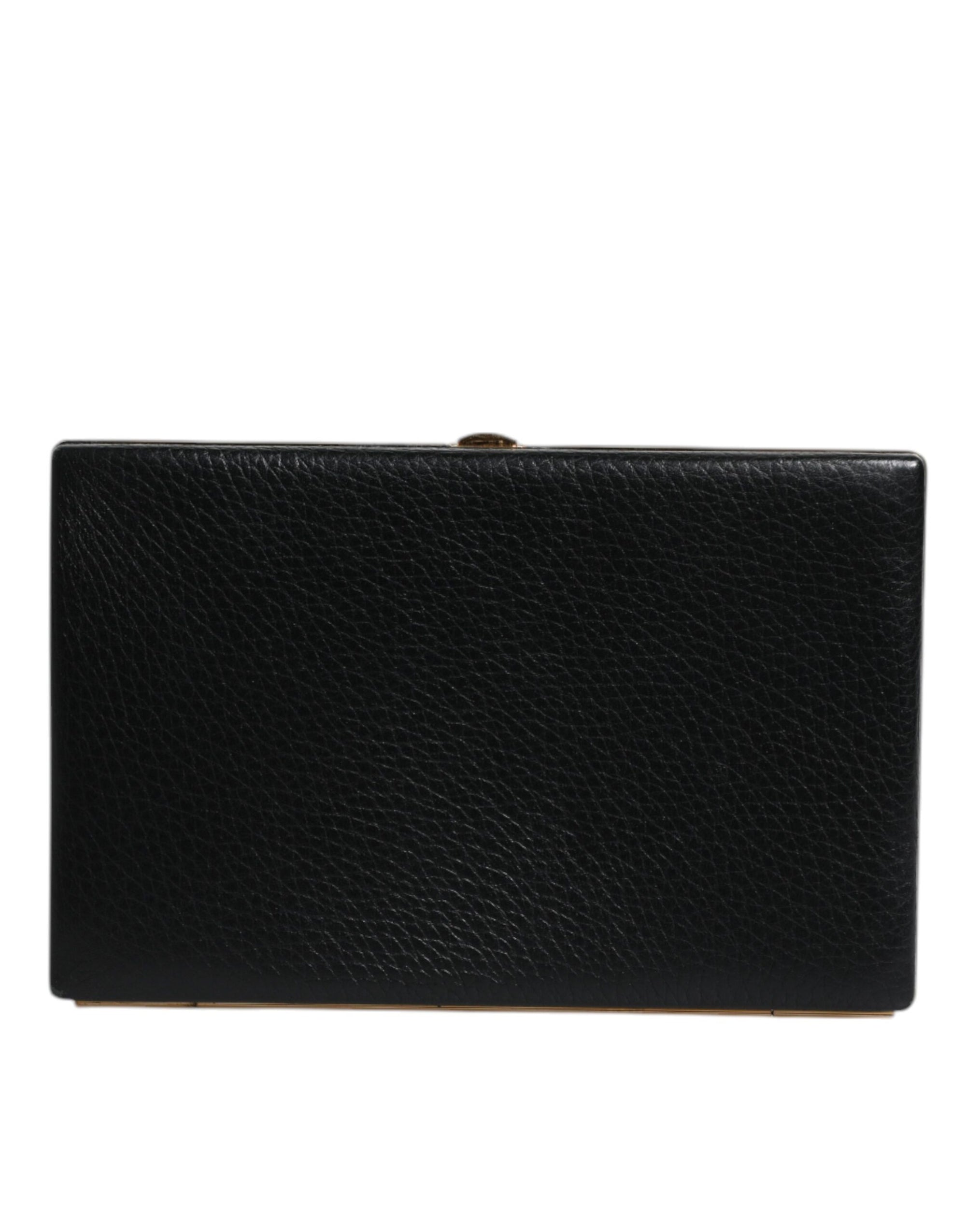 Dolce &amp; Gabbana Black Leather Gold Frame Clutch Evening Party Purse Bag