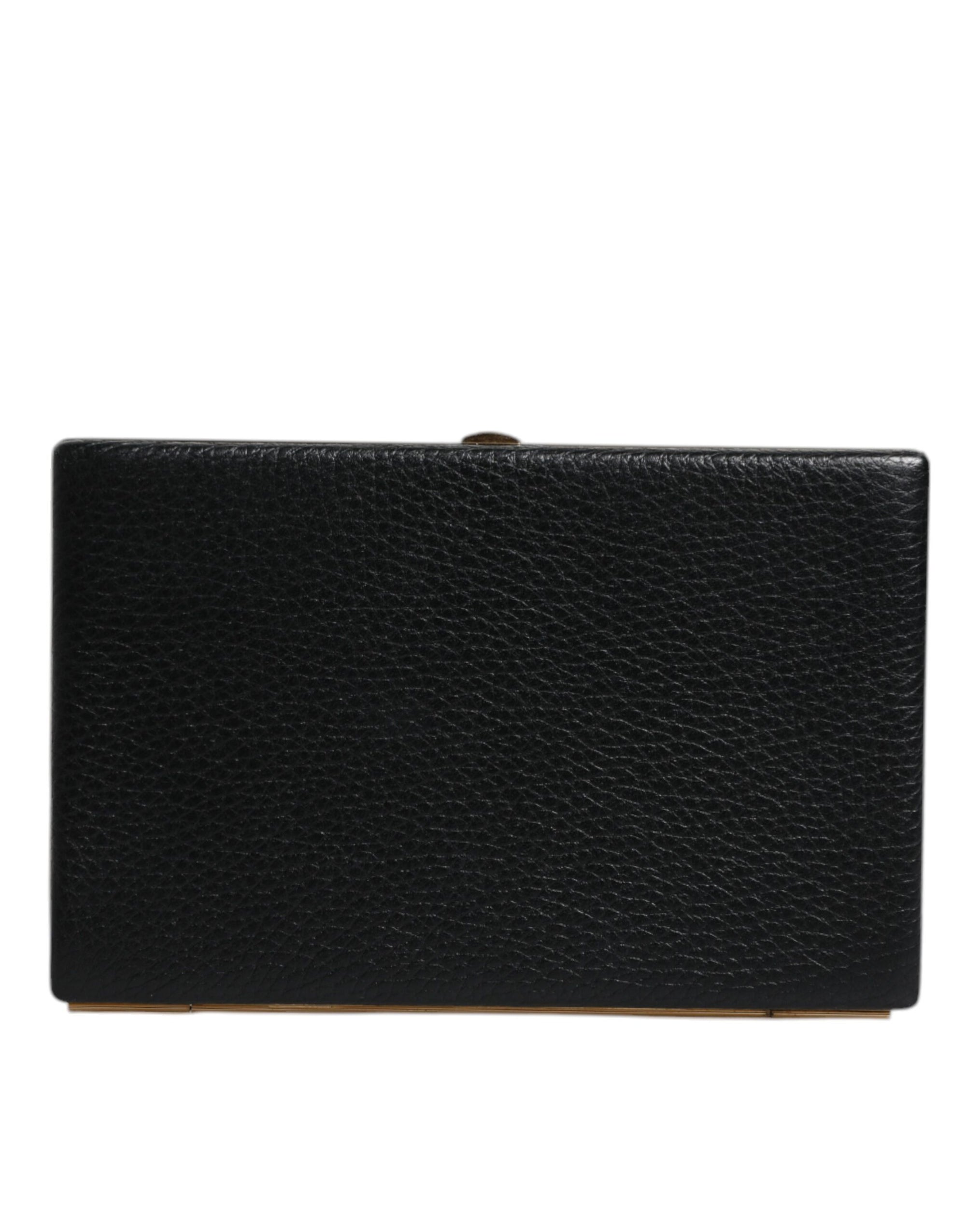 Dolce &amp; Gabbana Black Leather Gold Frame Clutch Evening Party Purse Bag