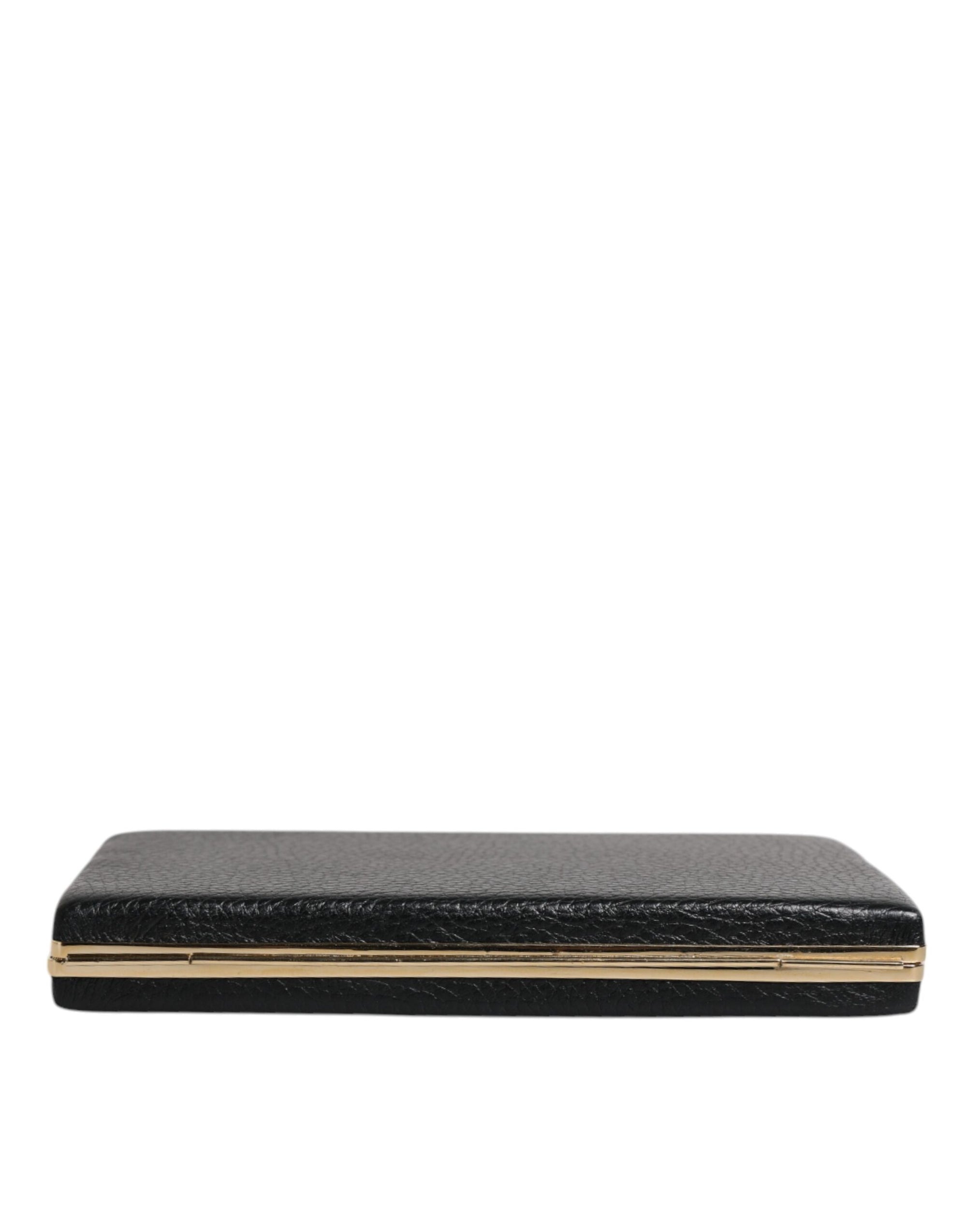 Dolce &amp; Gabbana Black Leather Gold Frame Clutch Evening Party Purse Bag