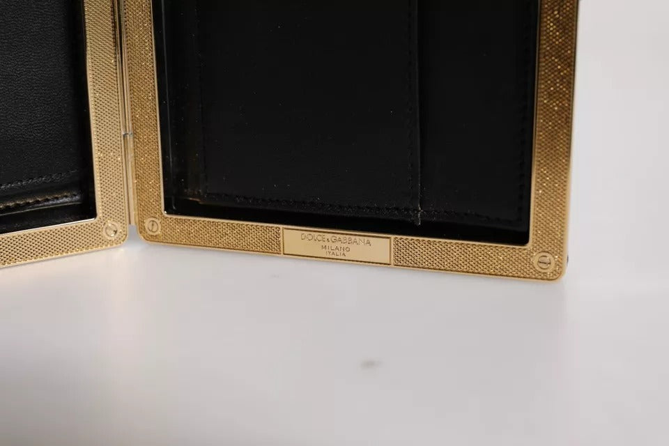 Dolce &amp; Gabbana Black Leather Gold Frame Clutch Evening Party Purse Bag