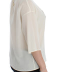 Dolce & Gabbana White Sequined Key Silk Blouse T-shirt Top
