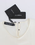 Dolce & Gabbana White Sequined Key Silk Blouse T-shirt Top
