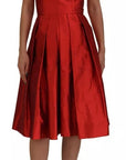 Dolce & Gabbana Red A-line Pleated Midi Satin Silk Dress