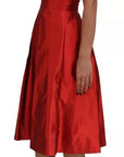 Dolce & Gabbana Red A-line Pleated Midi Satin Silk Dress