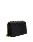 PINKO Black Calf Leather Bos Taurus Shoulder Bag