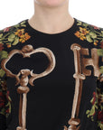 Dolce & Gabbana Black Key Floral Print Silk Blouse Top