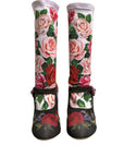 Dolce & Gabbana Black Floral Socks Crystal Boots Jersey Shoes