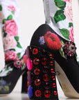 Dolce & Gabbana Black Floral Socks Crystal Boots Jersey Shoes