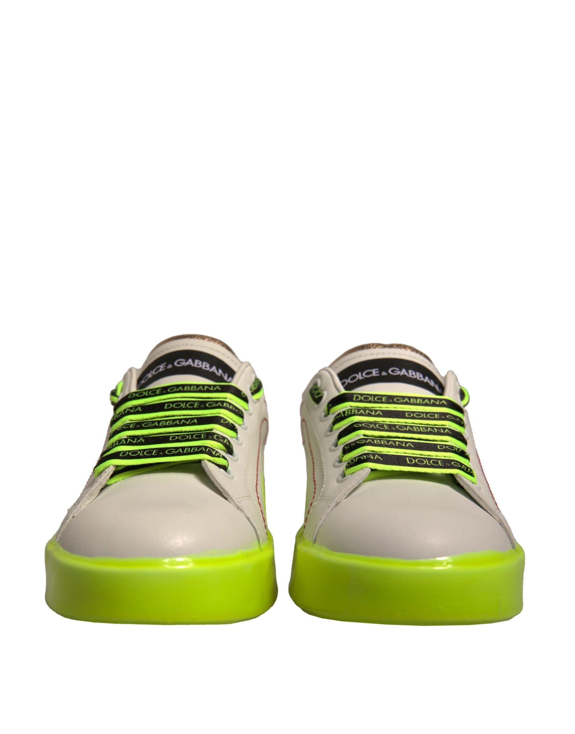 Dolce &amp; Gabbana White Yellow Portofino Leather Sneakers Shoes
