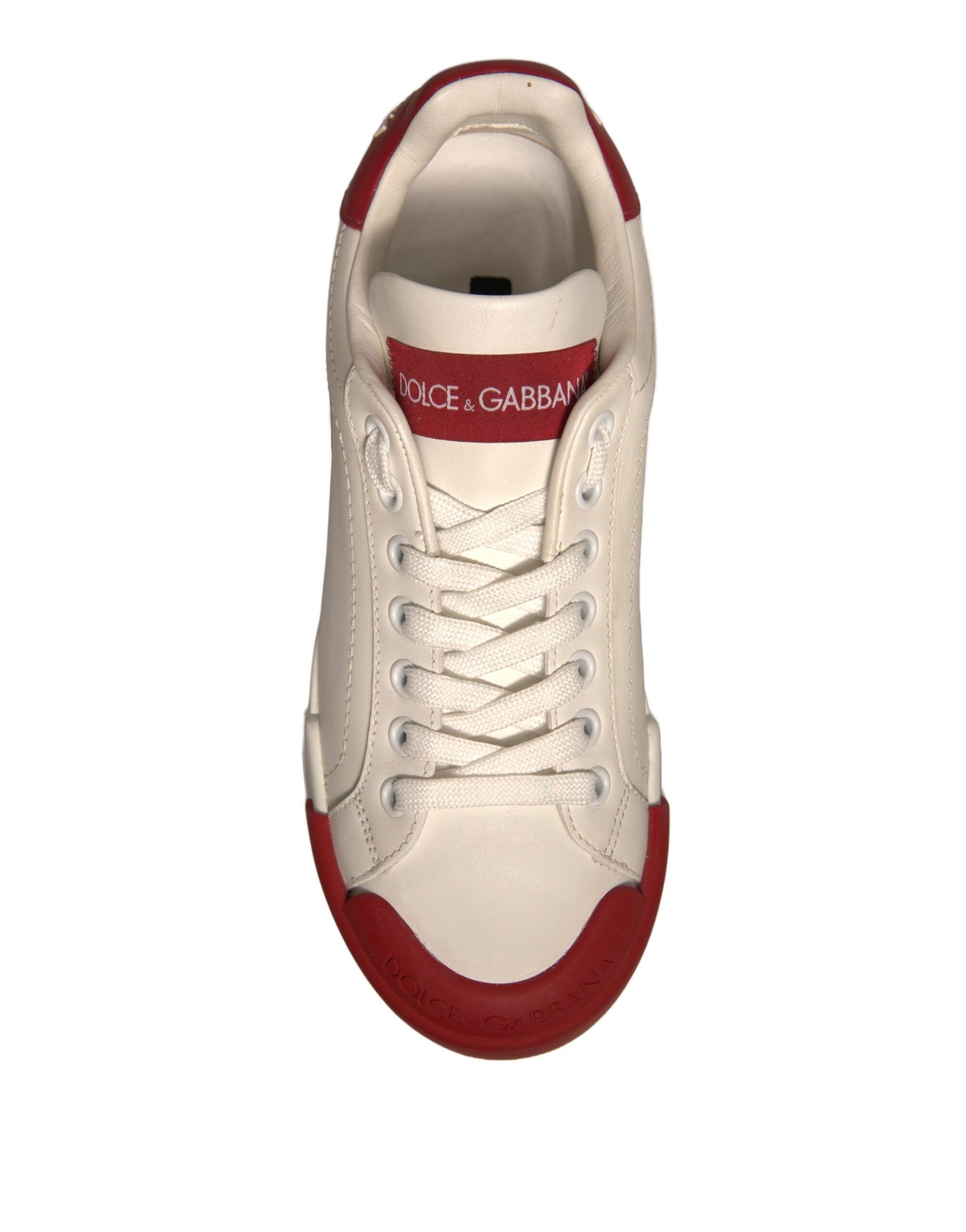 Dolce &amp; Gabbana Shoes White Leather Logo Portofino Sneakers