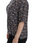 Dolce & Gabbana Gray Gold Key Print Silk Blouse T-shirt