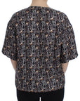 Dolce & Gabbana Gray Gold Key Print Silk Blouse T-shirt