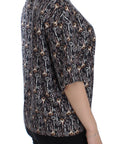 Dolce & Gabbana Gray Gold Key Print Silk Blouse T-shirt