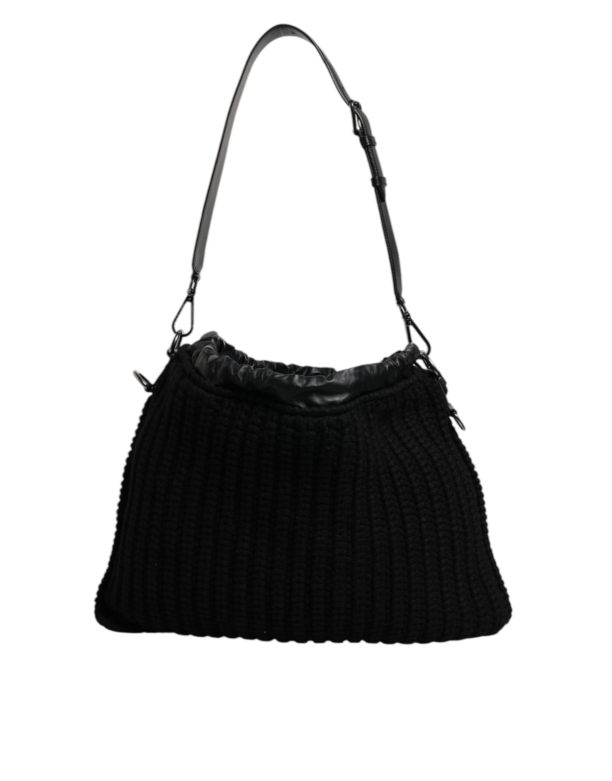 Dolce &amp; Gabbana Black Cashmere Knitted Leather Shoulder Bag