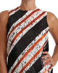 Dolce & Gabbana White and orangeSequin Floral Lace Embellished Shift dress
