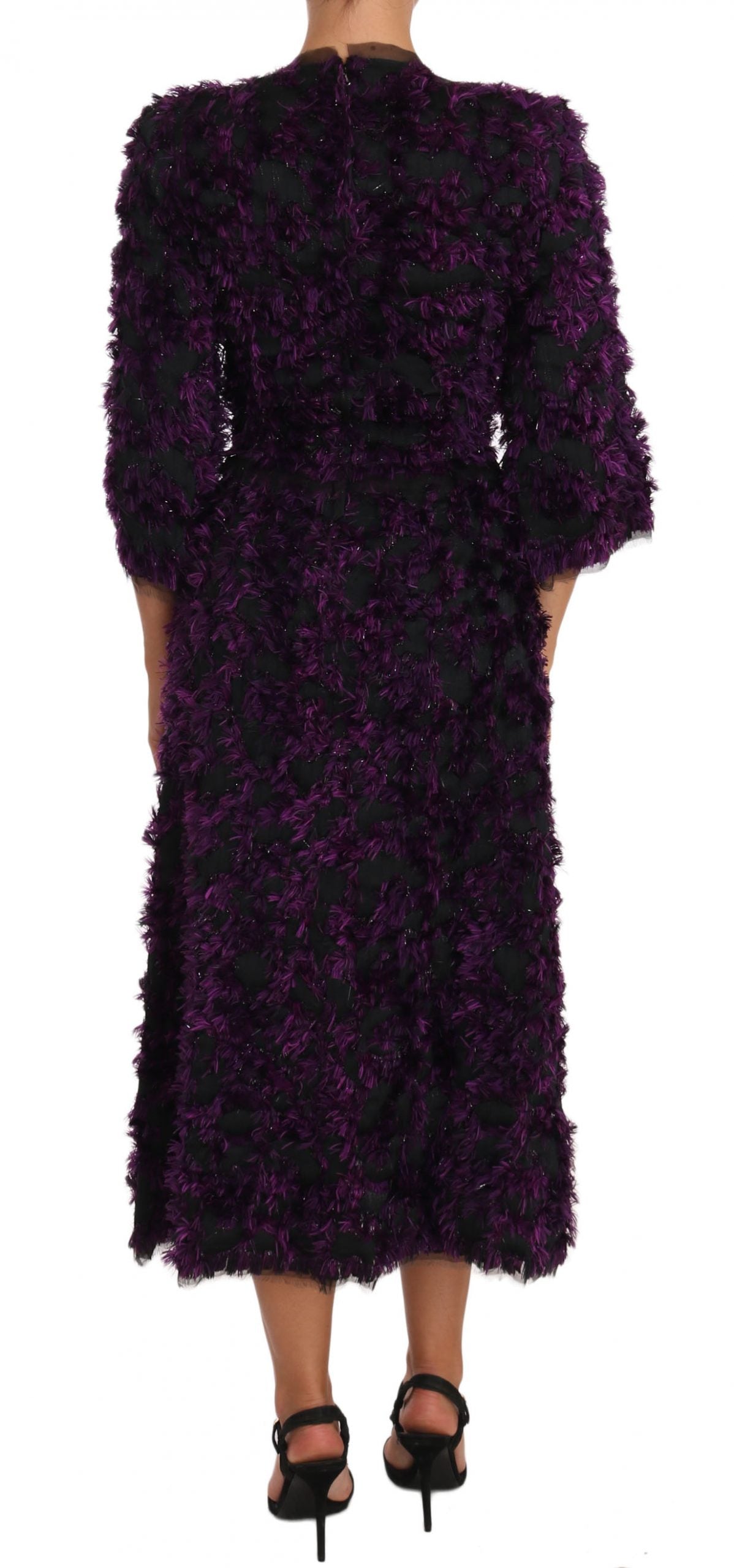 Dolce &amp; Gabbana Purple Fringe Midi Sheath Dress