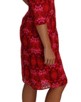Dolce & Gabbana Floral Crochet Lace Red Pink Sheath Dress