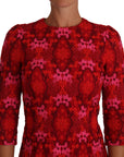 Dolce & Gabbana Floral Crochet Lace Red Pink Sheath Dress