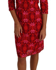 Dolce & Gabbana Floral Crochet Lace Red Pink Sheath Dress