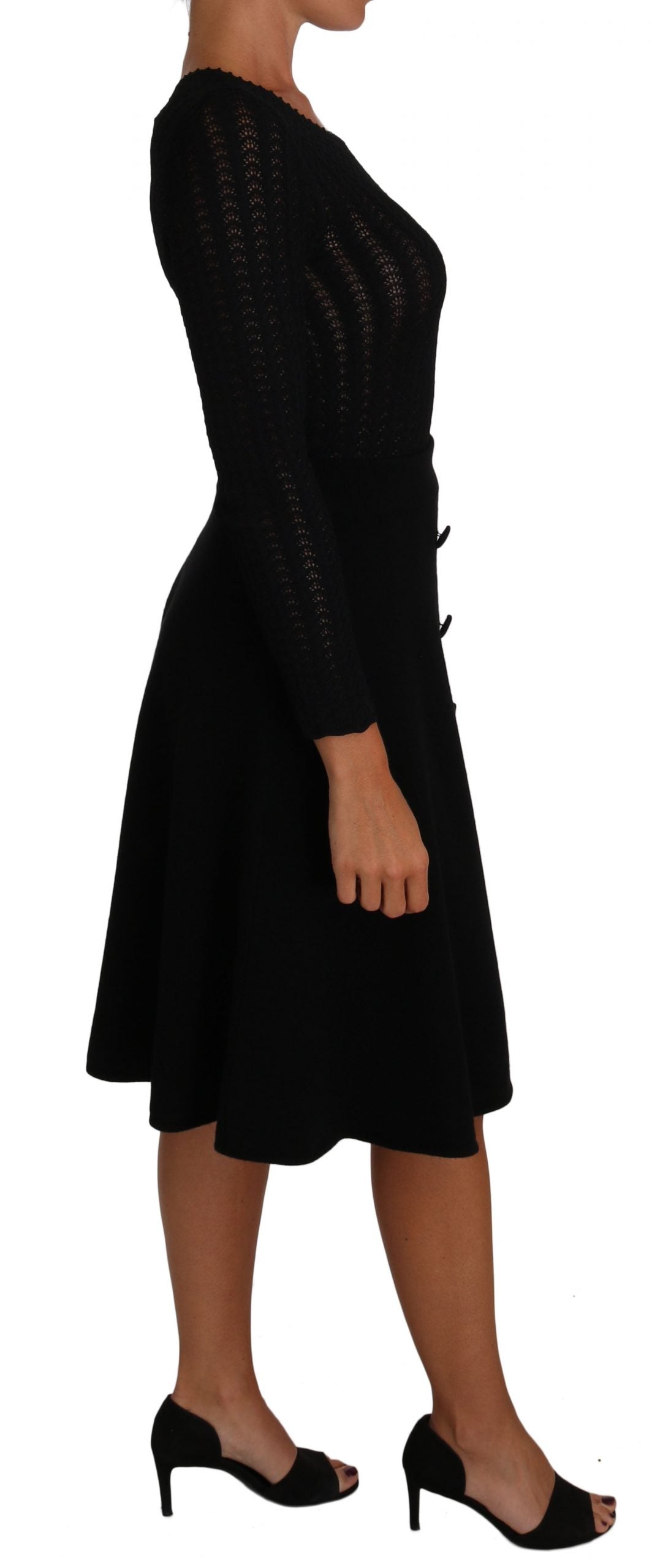 Dolce &amp; Gabbana Black Knitted Wool Sheath Long Sleeves Dress