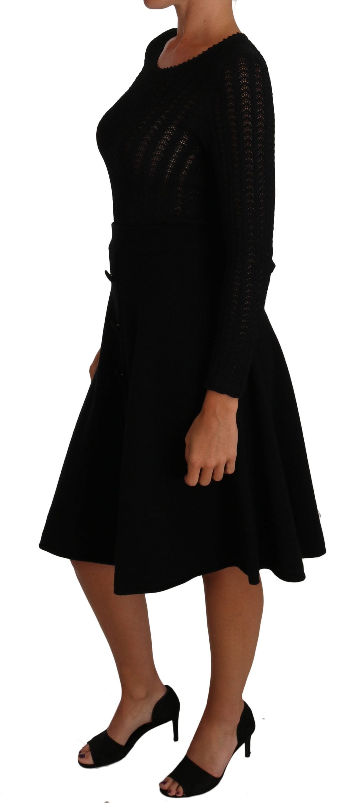 Dolce &amp; Gabbana Black Knitted Wool Sheath Long Sleeves Dress