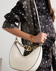 Valentino Garavani Ivory Leather Small Hobo Vlogo Shoulder Bag