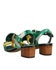 Dolce & Gabbana Green Crystal Fur Embellished Sandals Shoes