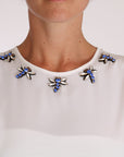 Dolce & Gabbana White Silk Crystal Embellished Fly T-shirt