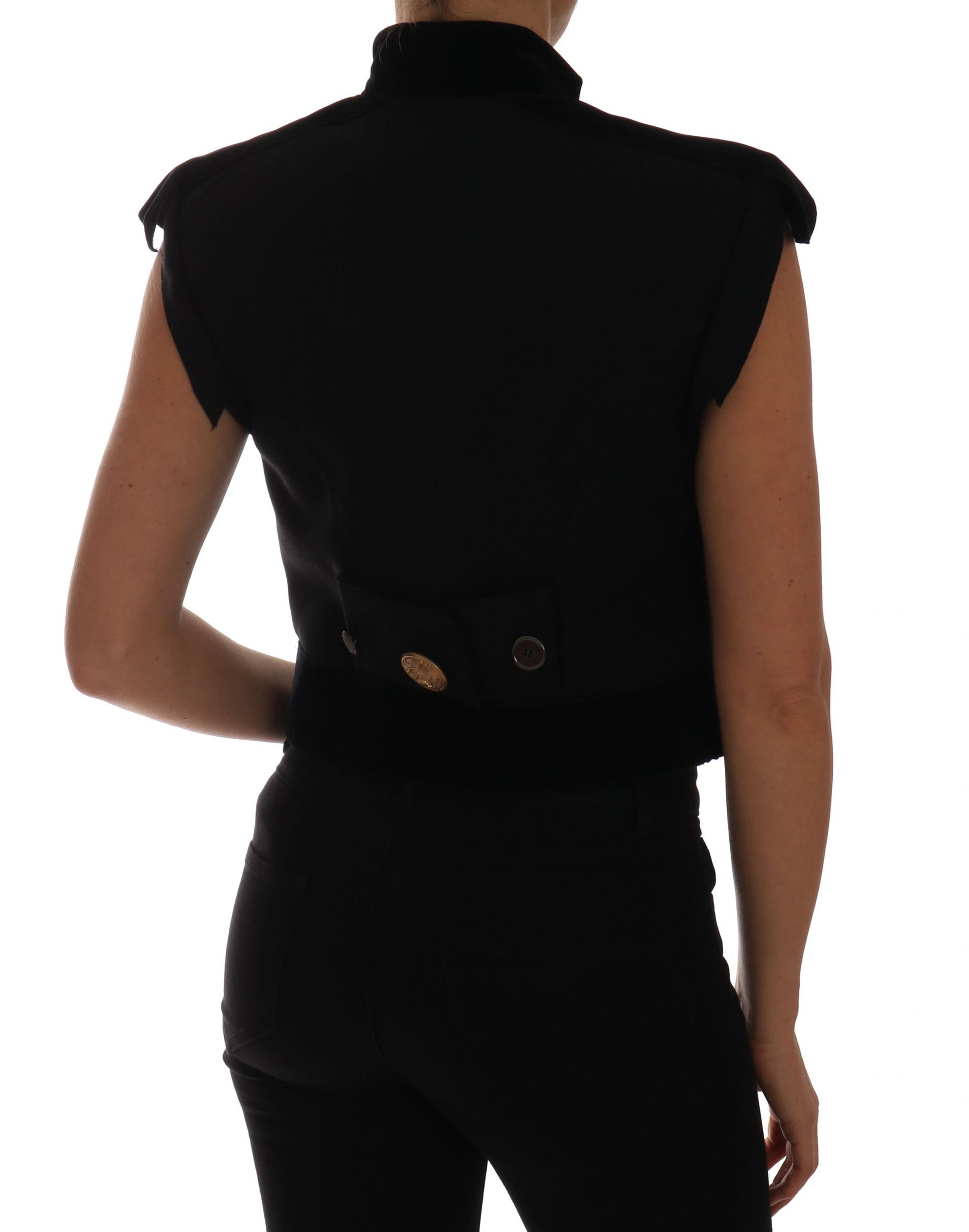 Dolce &amp; Gabbana Black Embellished Floral Military Jacket Vest
