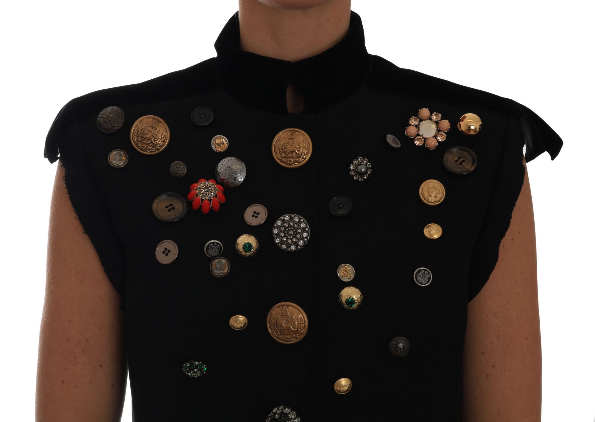 Dolce &amp; Gabbana Black Embellished Floral Military Jacket Vest