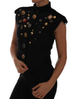 Dolce & Gabbana Black Embellished Floral Military Jacket Vest