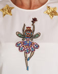 Dolce & Gabbana White Silk Embellished Crystal Sequin Fairy Top