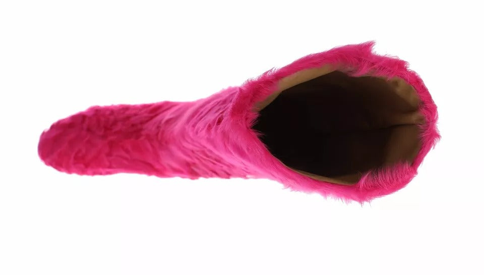 Dolce &amp; Gabbana Pink Lamb Fur Leather Flat Boots Shoes