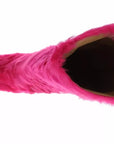 Dolce & Gabbana Pink Lamb Fur Leather Flat Boots Shoes