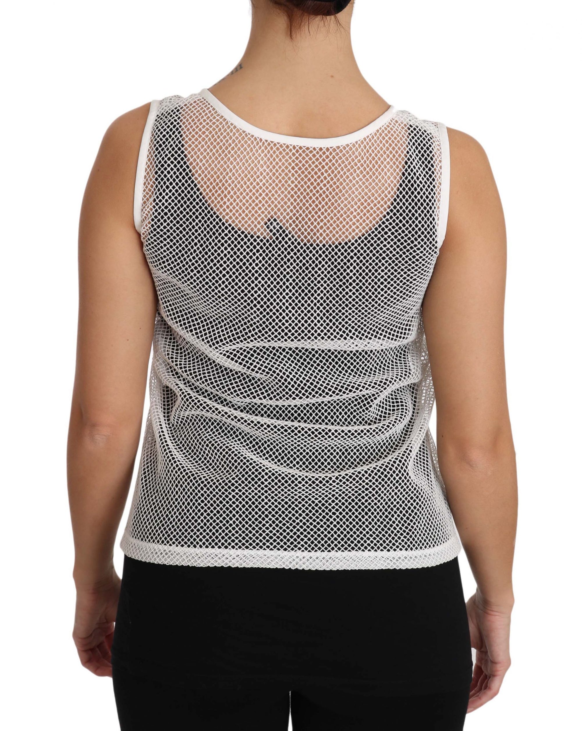 Dolce &amp; Gabbana White Net  Transparent Sleeveless Tank Top