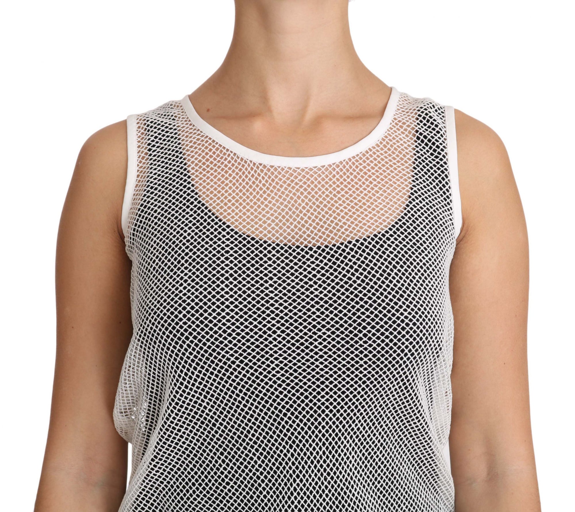 Dolce &amp; Gabbana White Net  Transparent Sleeveless Tank Top