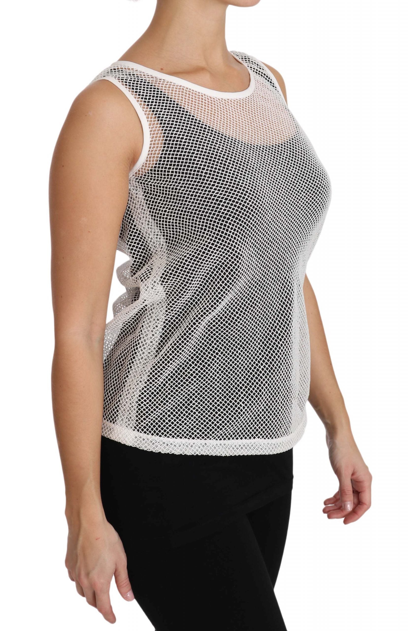 Dolce &amp; Gabbana White Net  Transparent Sleeveless Tank Top