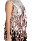 Dolce & Gabbana Golden Pink Sequined Fringe Tank Top