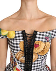 Dolce & Gabbana Black and White Corset Blouse Sicily Lemon Check Top