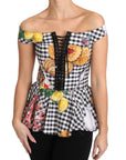 Dolce & Gabbana Black and White Corset Blouse Sicily Lemon Check Top
