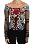Dolce & Gabbana Black Floral Ricamo Top T-shirt Blouse