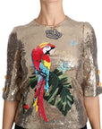 Dolce & Gabbana Gold Sequined Parrot Crystal Blouse