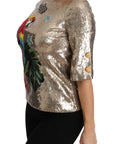 Dolce & Gabbana Gold Sequined Parrot Crystal Blouse