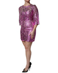 Dolce & Gabbana Metallic Fuchsia Floral Sheath Mini Dress