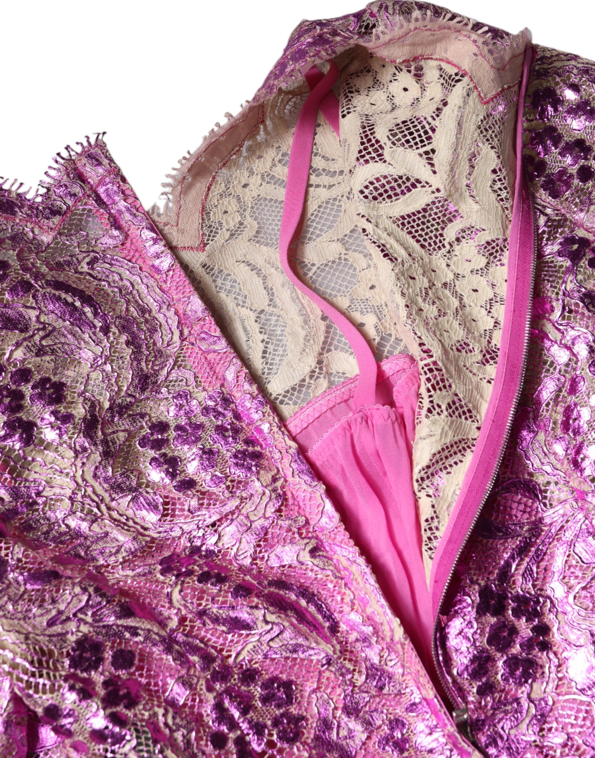 Dolce &amp; Gabbana Metallic Fuchsia Floral Sheath Mini Dress