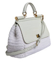 Dolce & Gabbana White Rafia Leather Top Handle Crossbody Bag